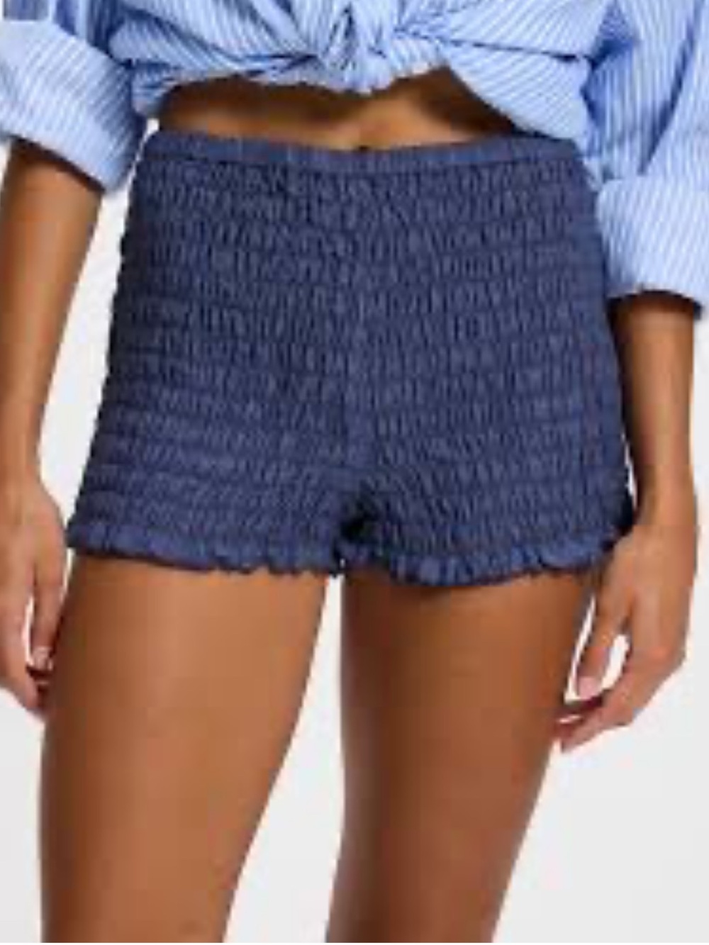 Free People Smocked High Waist Shorts small smokey blue